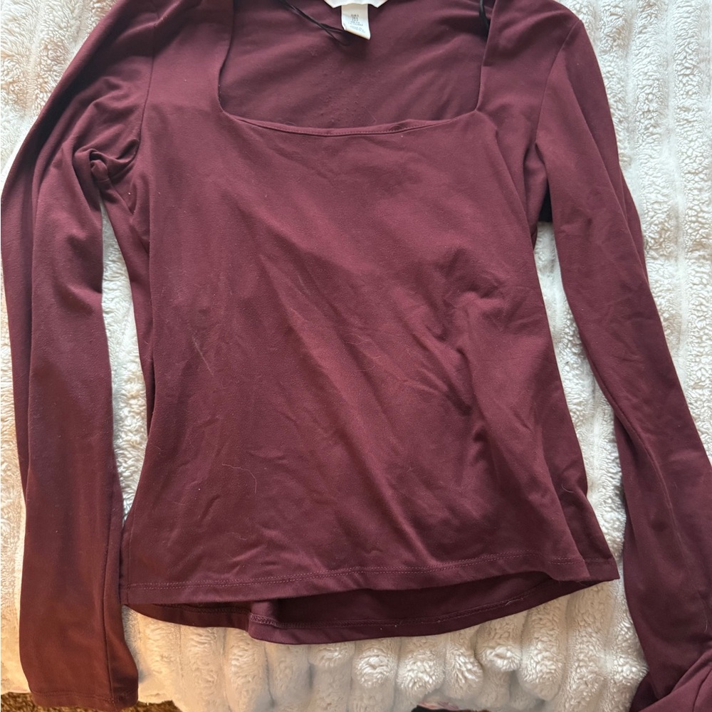 H&M long sleeve burgundy square neck line microfiber with built in bra
